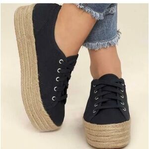 Steve Madden Hampton Lace Up Espadrille Black Sneakers